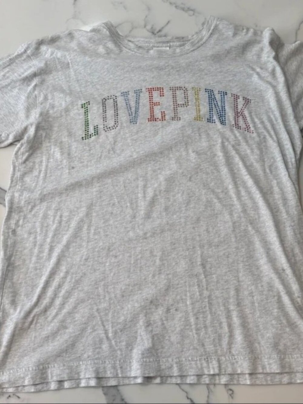 Victoria's Secret PINK Gray Rainbow Bling Long Sleeve Shirt Womens L